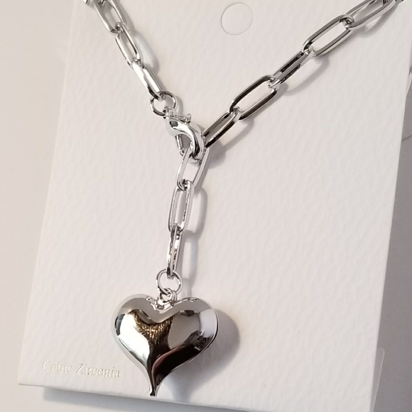 Gold Puff Heart Paperclip Choker Necklace Chain - Picture 4 of 10